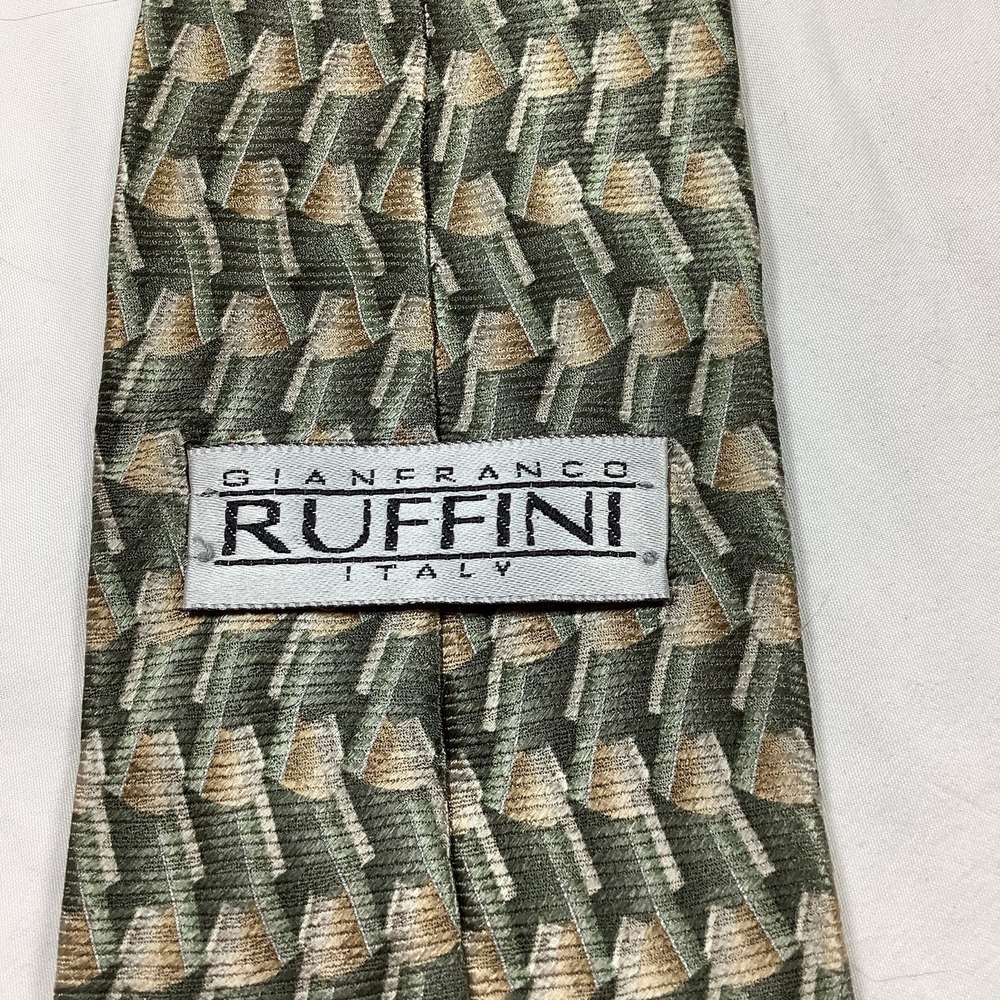 Gianfranco Ruffini Italy Mens Silk Tie Green Geometric‎ Abstract